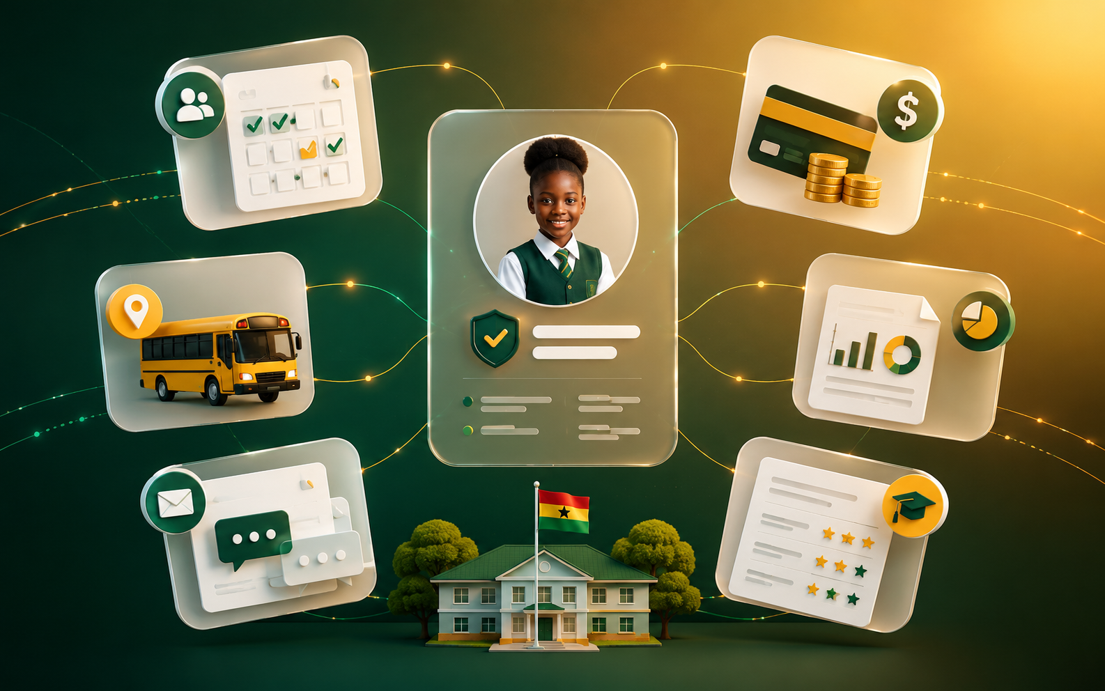 Floating EduManage workflow cards